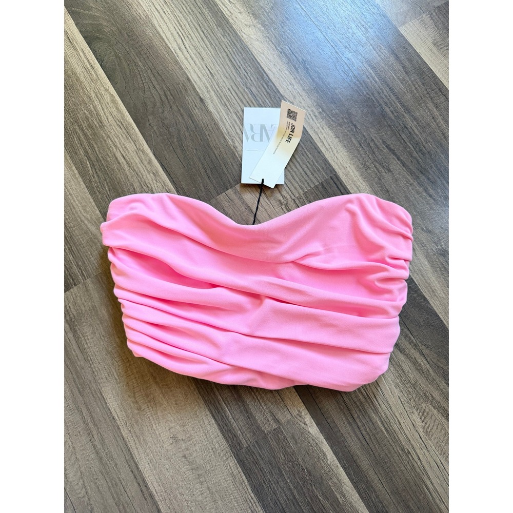 NWT Zara Ruched Draped Tube Top Womens Small Pink Strapless Side Zip 5039/461